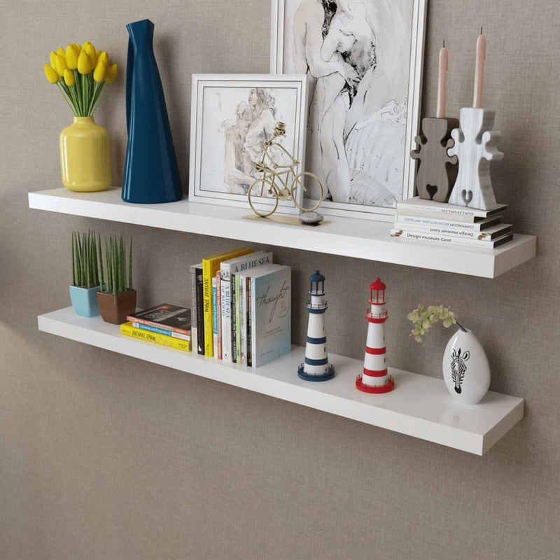 Wandplanken MDF zwevend voor boeken/dvd wit 2 st MeubelReus