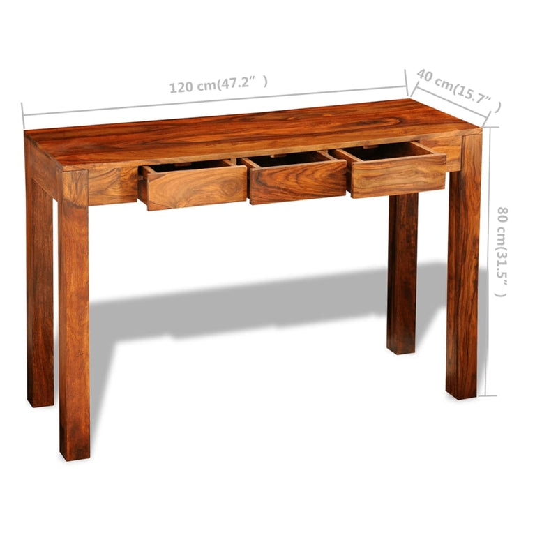 Wandtafel met 3 lades 80 cm massief sheeshamhout MeubelReus