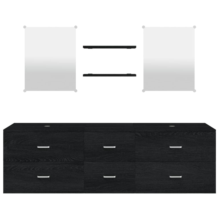 vidaXL 5-delige Badkamermeubelset bewerkt hout zwart MeubelReus