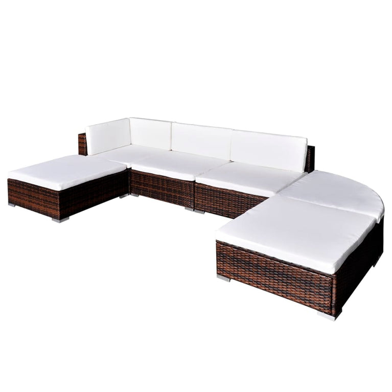 6-delige Loungeset met kussens poly rattan bruin MeubelReus