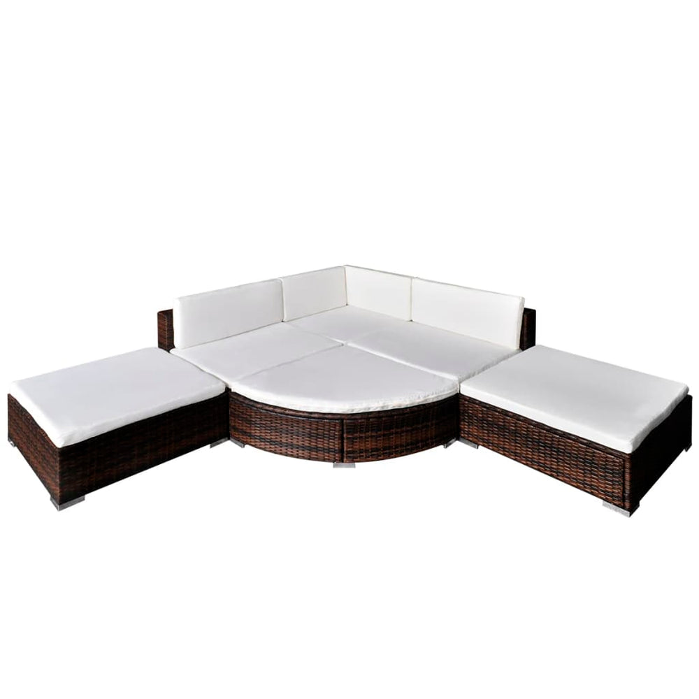6-delige Loungeset met kussens poly rattan bruin MeubelReus