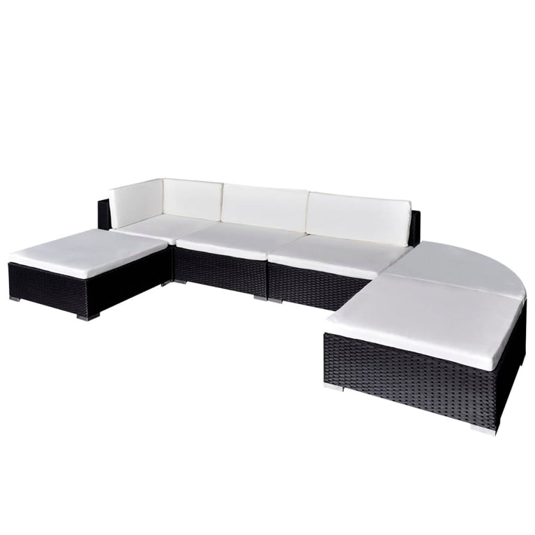 6-delige Loungeset met kussens poly rattan zwart MeubelReus