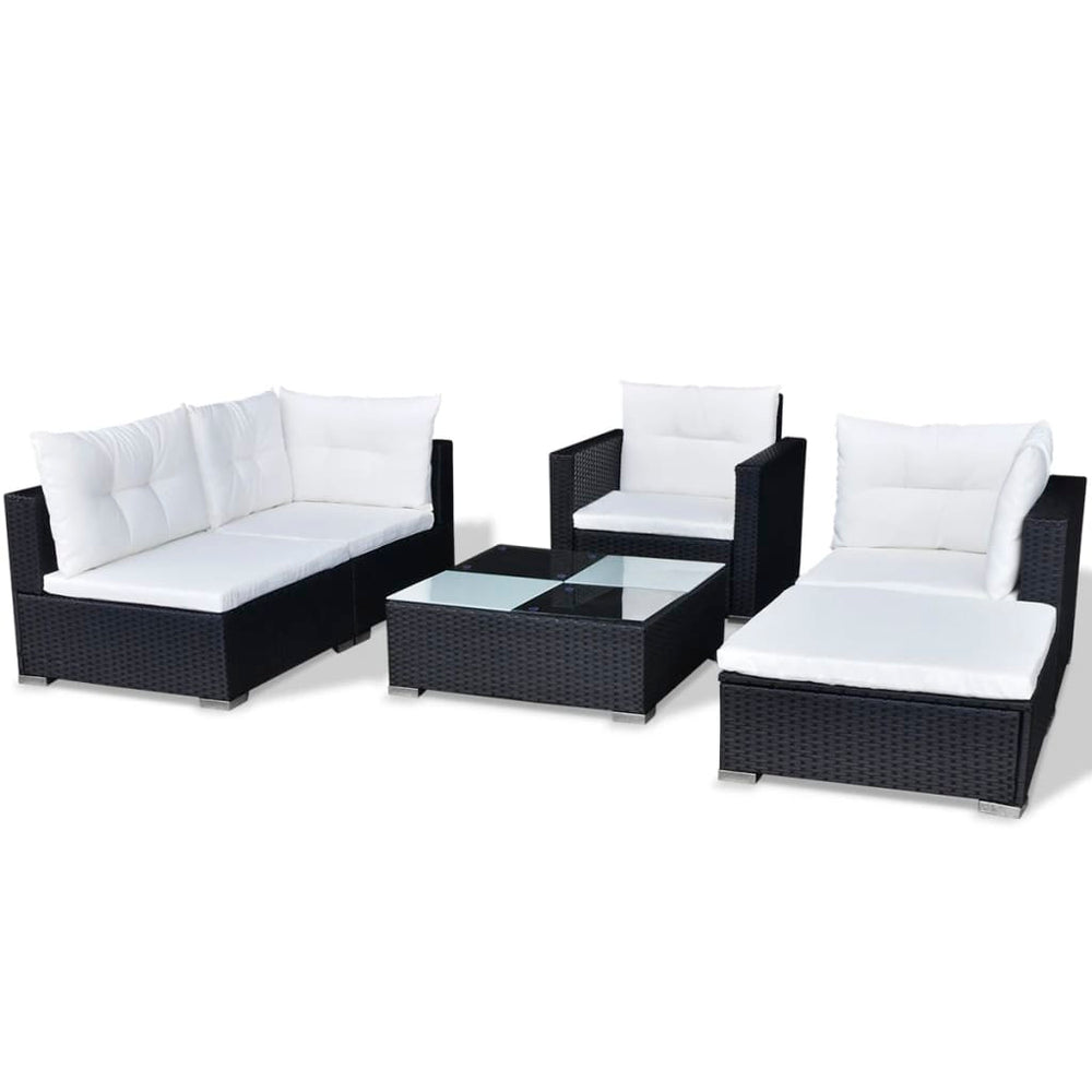 6-delige Loungeset met kussens poly rattan zwart MeubelReus