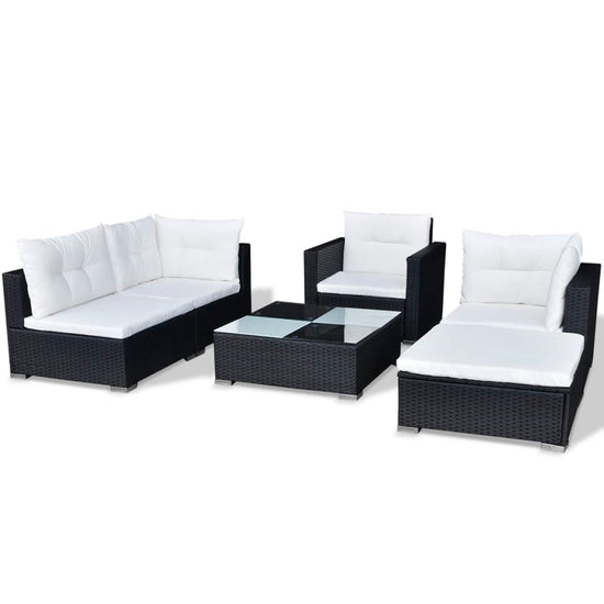 6-delige Loungeset met kussens poly rattan zwart MeubelReus