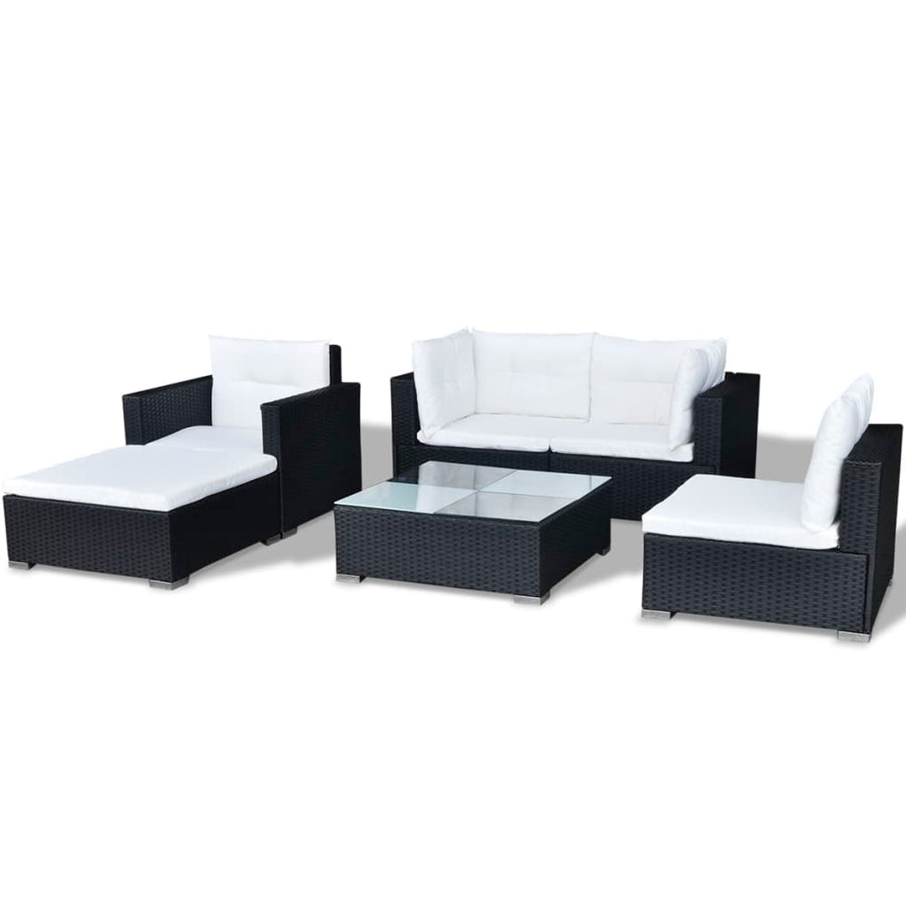 6-delige Loungeset met kussens poly rattan zwart MeubelReus