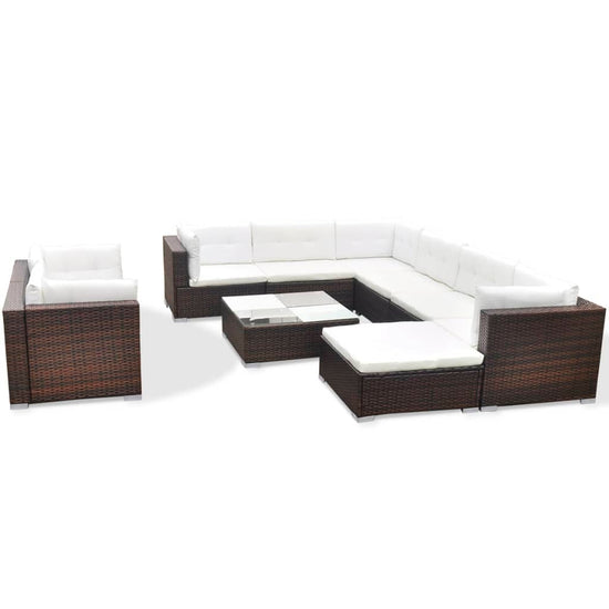 10-delige Loungeset met kussens poly rattan bruin MeubelReus