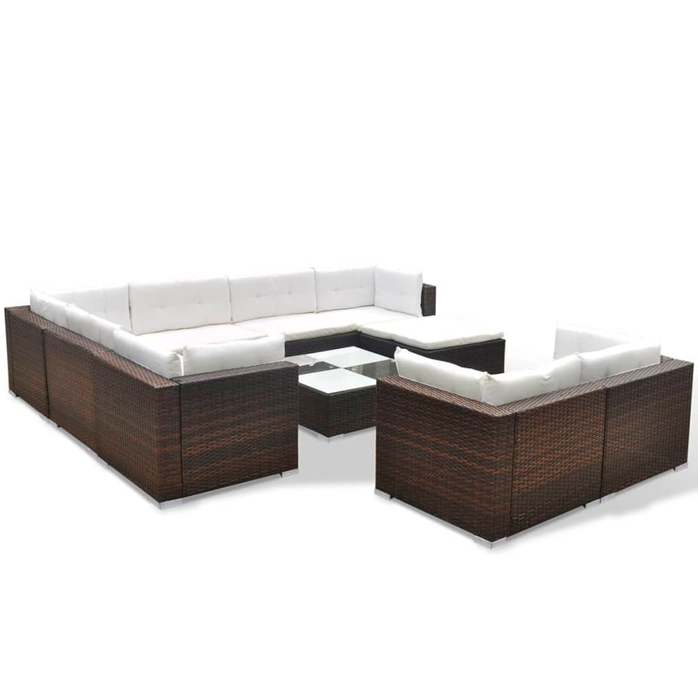 10-delige Loungeset met kussens poly rattan bruin MeubelReus