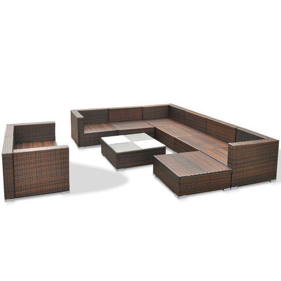 10-delige Loungeset met kussens poly rattan bruin MeubelReus