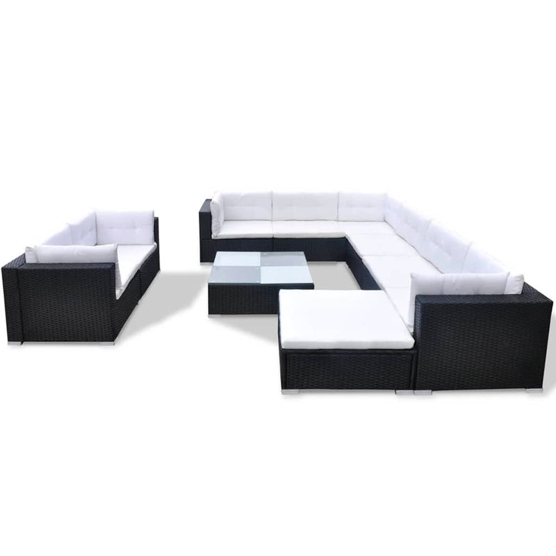 10-delige Loungeset met kussens poly rattan zwart MeubelReus
