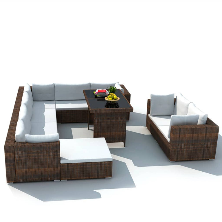 10-delige Loungeset met kussens poly rattan bruin MeubelReus