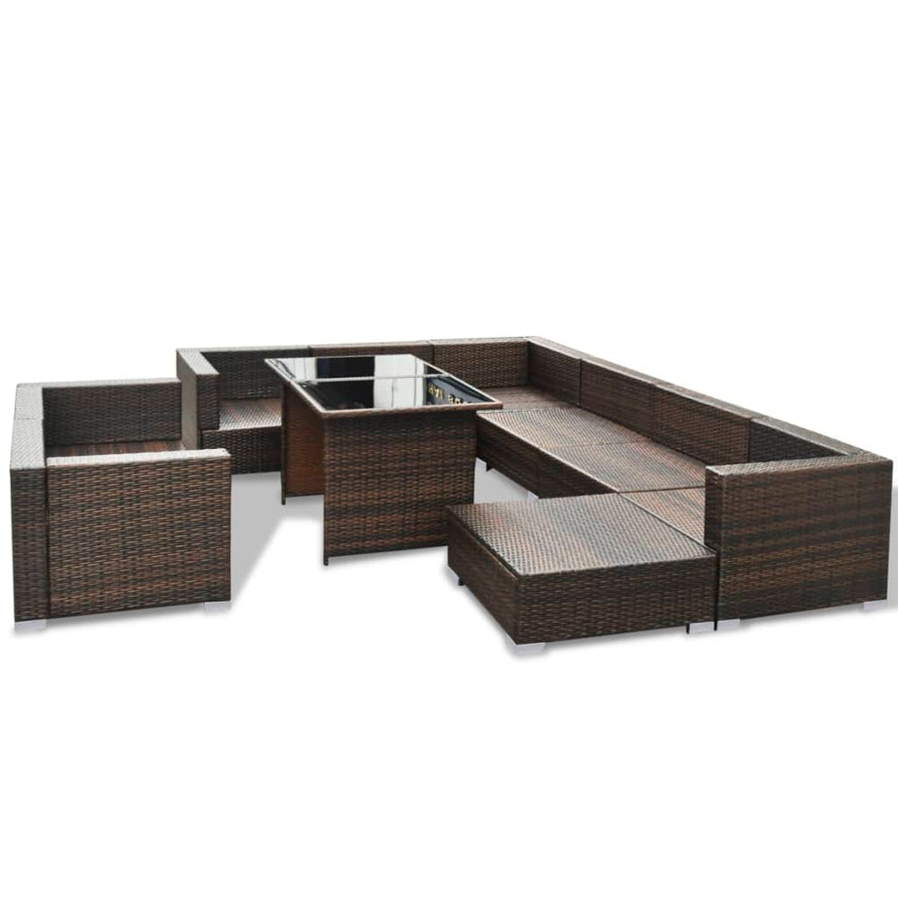 10-delige Loungeset met kussens poly rattan bruin MeubelReus