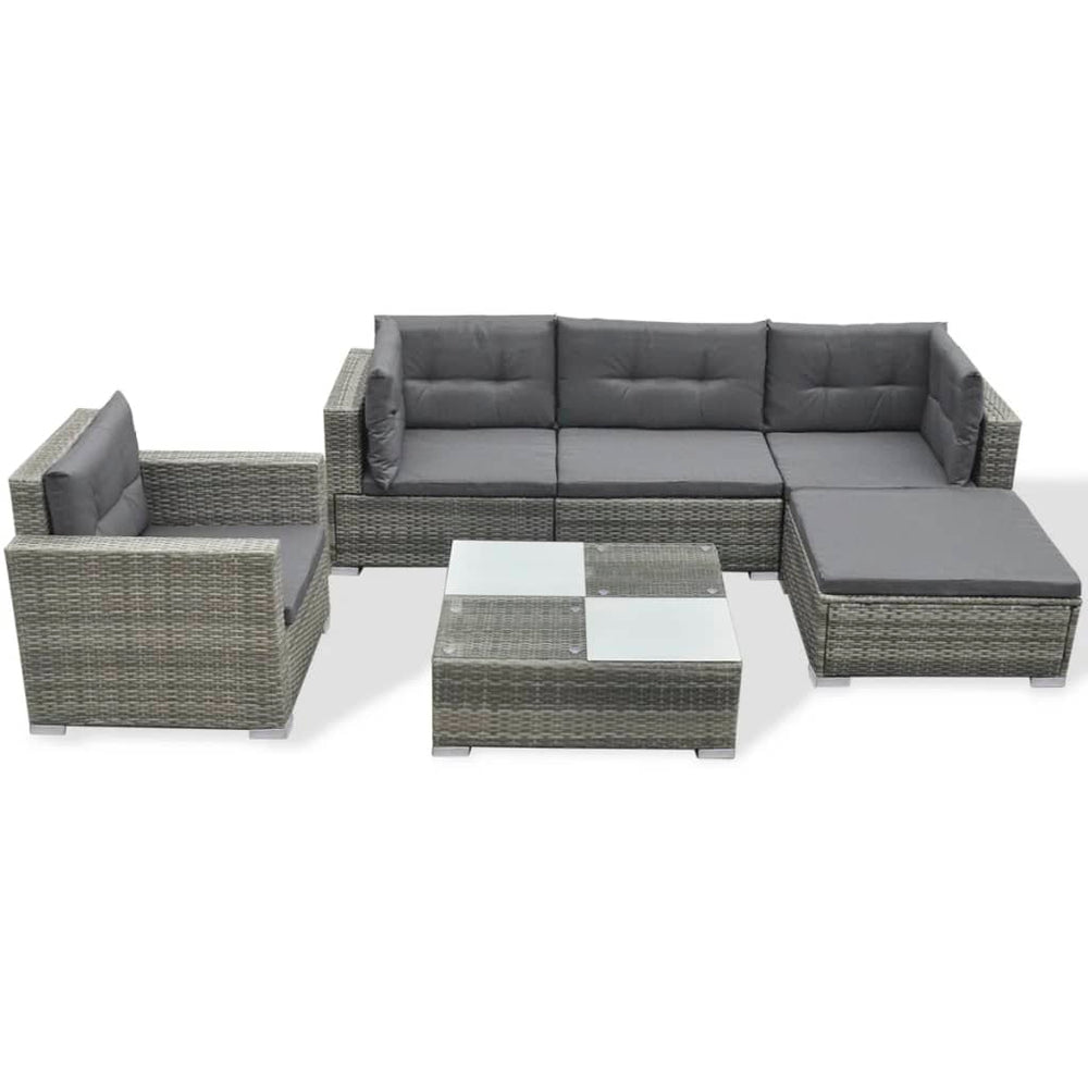 6-delige Loungeset met kussens poly rattan grijs MeubelReus