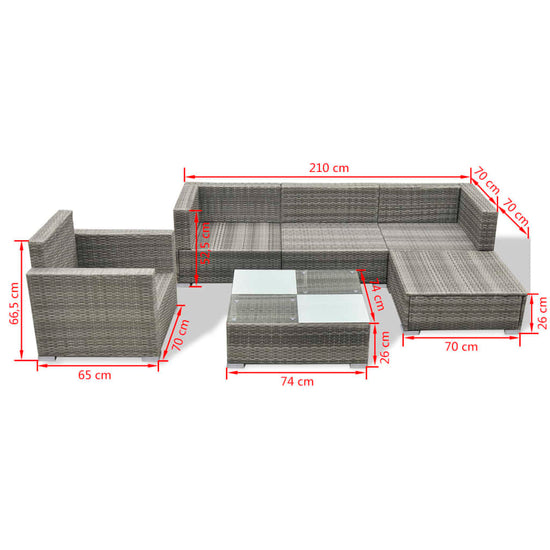 6-delige Loungeset met kussens poly rattan grijs MeubelReus