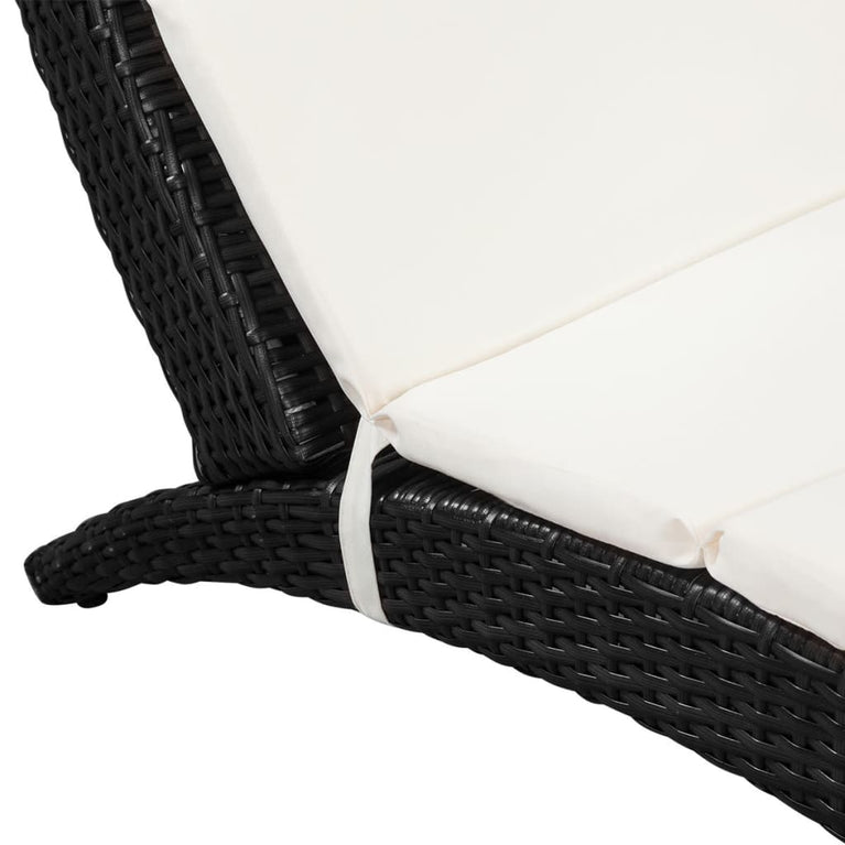 Ligbed inklapbaar met kussen poly rattan zwart MeubelReus