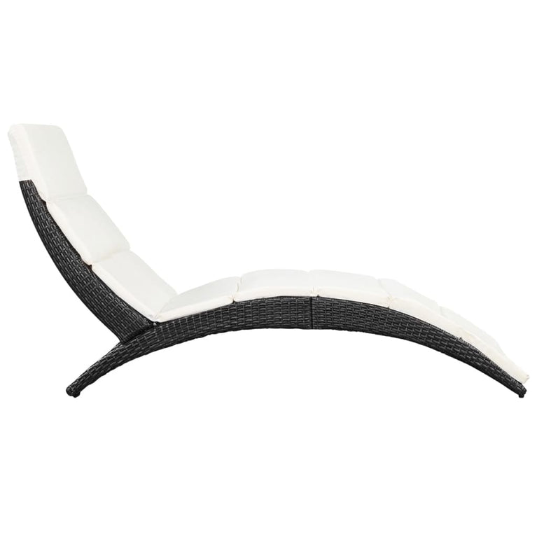 Ligbed inklapbaar met kussen poly rattan zwart MeubelReus