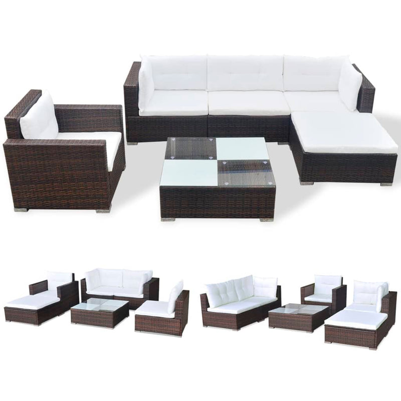 6-delige Loungeset met kussens poly rattan bruin MeubelReus