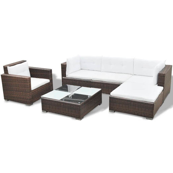 6-delige Loungeset met kussens poly rattan bruin MeubelReus