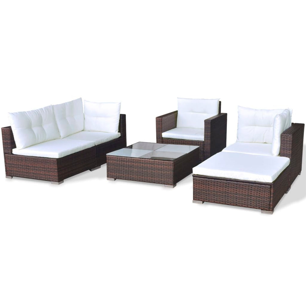 6-delige Loungeset met kussens poly rattan bruin MeubelReus