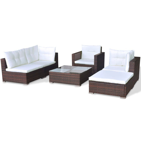 6-delige Loungeset met kussens poly rattan bruin MeubelReus