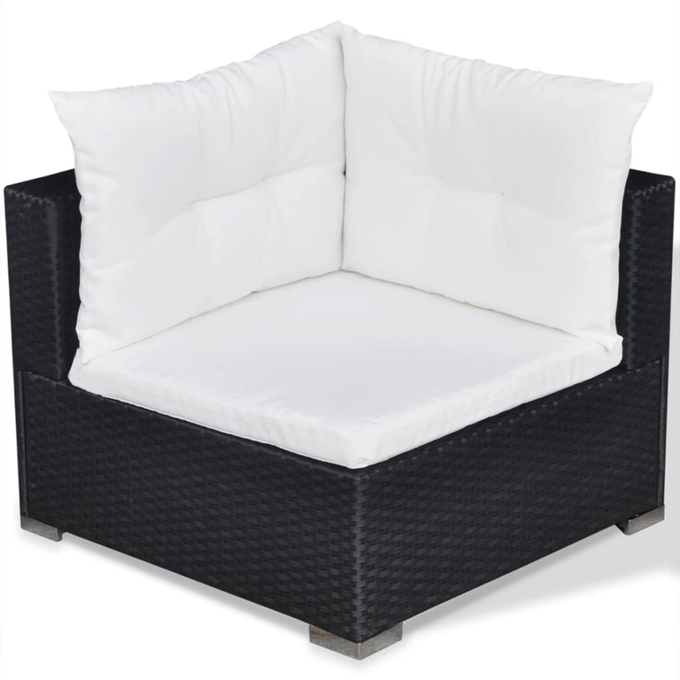 6-delige Loungeset met kussens poly rattan zwart