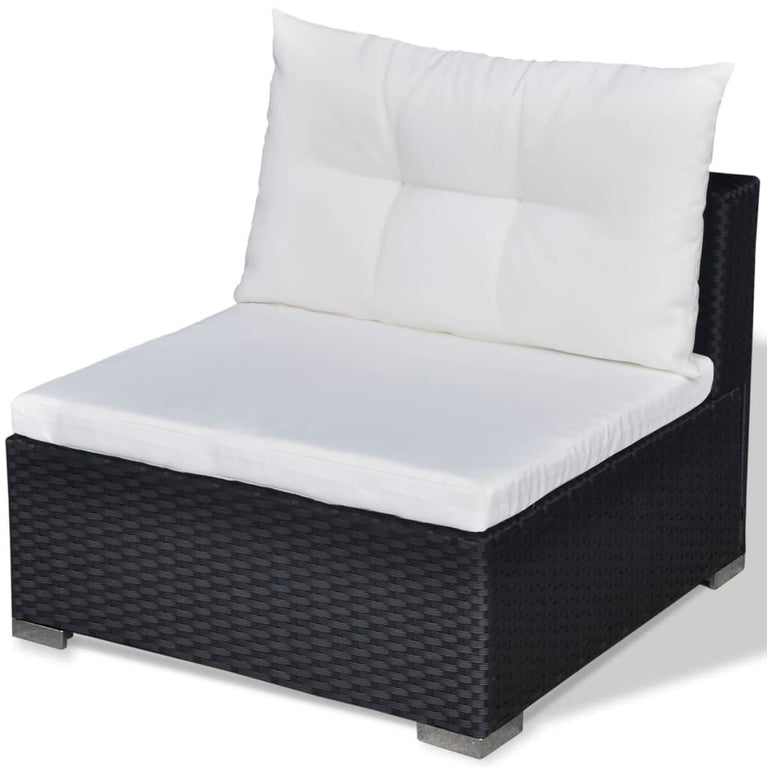 6-delige Loungeset met kussens poly rattan zwart