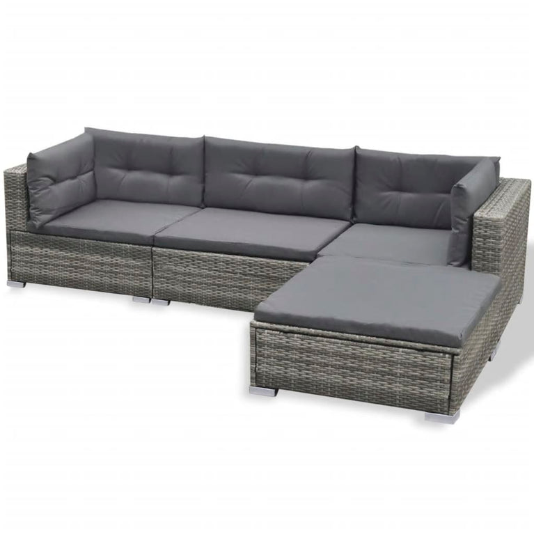 6-delige Loungeset met kussens poly rattan grijs