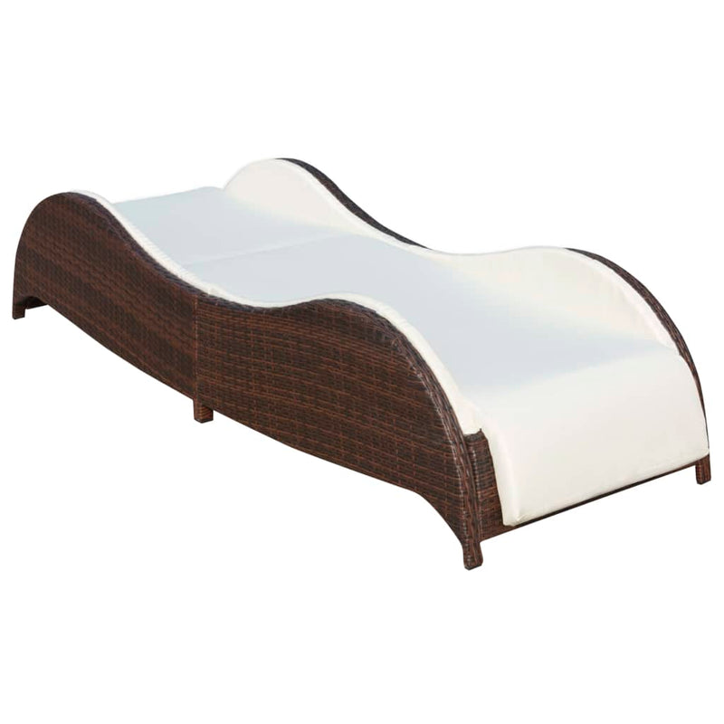 Ligbed met kussen poly rattan bruin MeubelReus