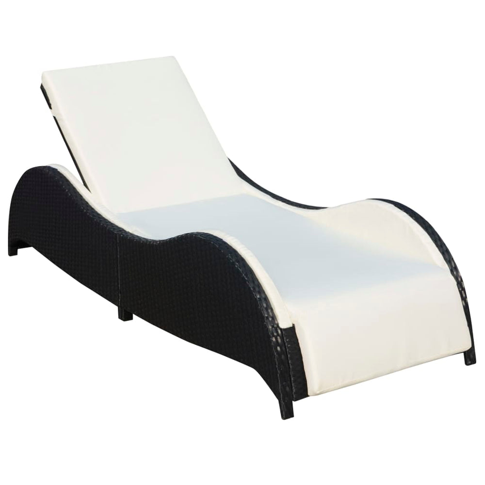 Ligbed met kussen poly rattan zwart MeubelReus