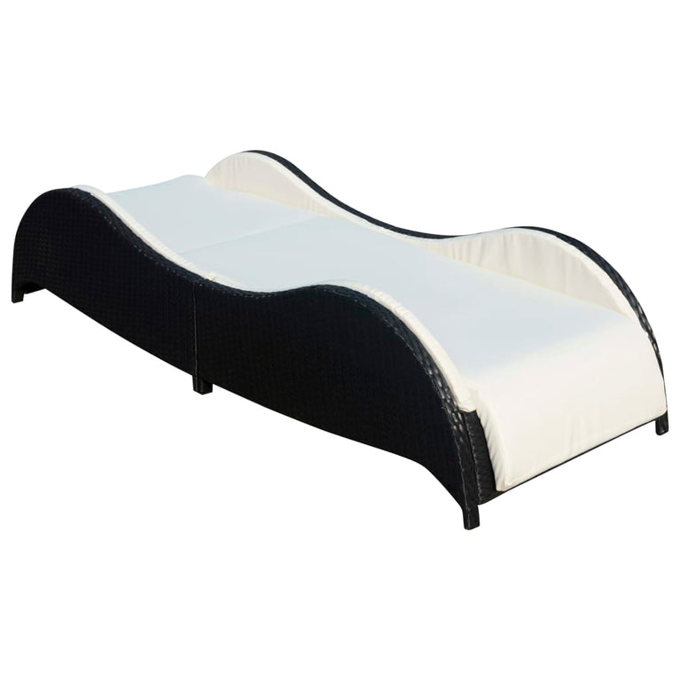 Ligbed met kussen poly rattan zwart MeubelReus