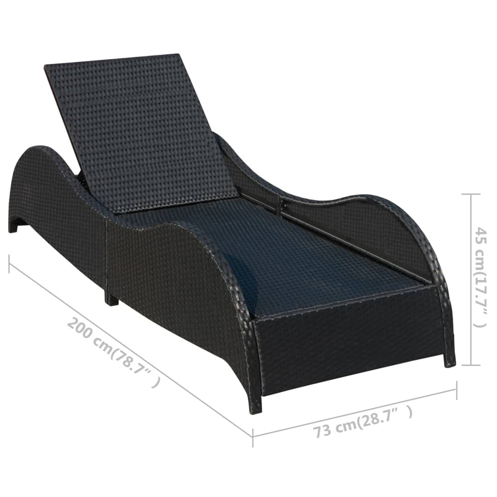 Ligbed met kussen poly rattan zwart MeubelReus