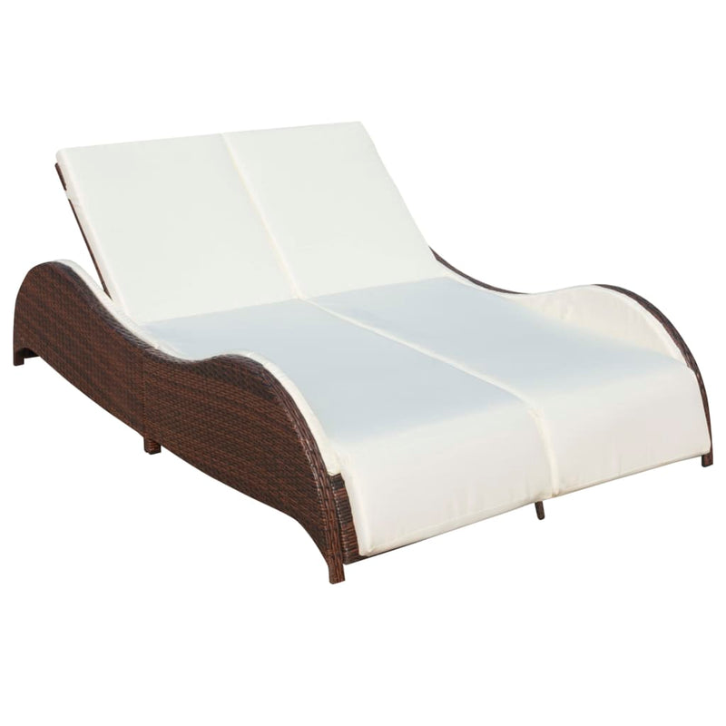 Ligbed tweepersoons met kussen poly rattan bruin MeubelReus