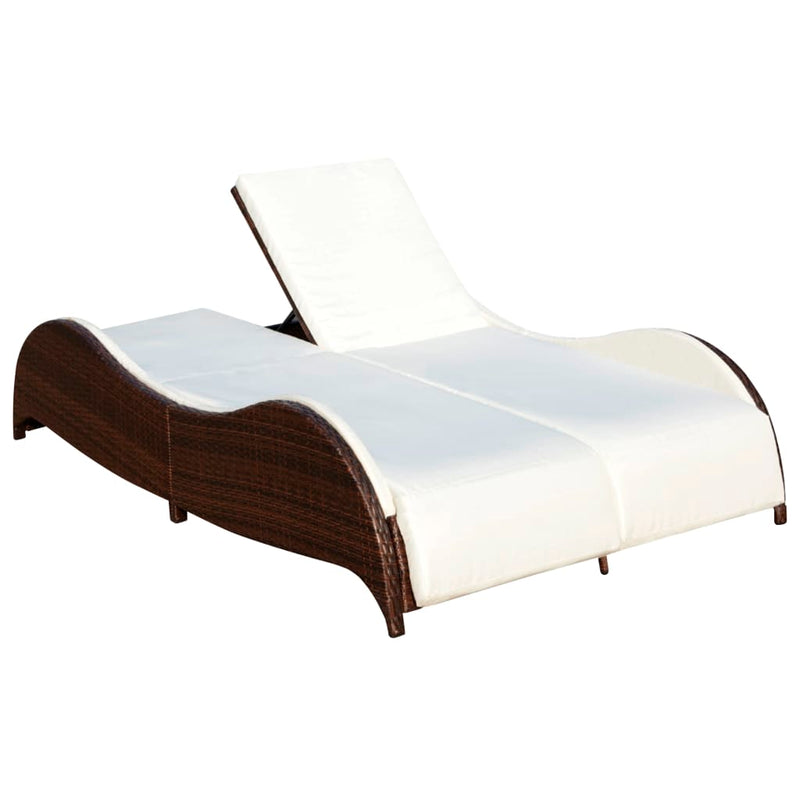 Ligbed tweepersoons met kussen poly rattan bruin MeubelReus