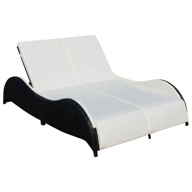 Ligbed tweepersoons met kussen poly rattan zwart MeubelReus