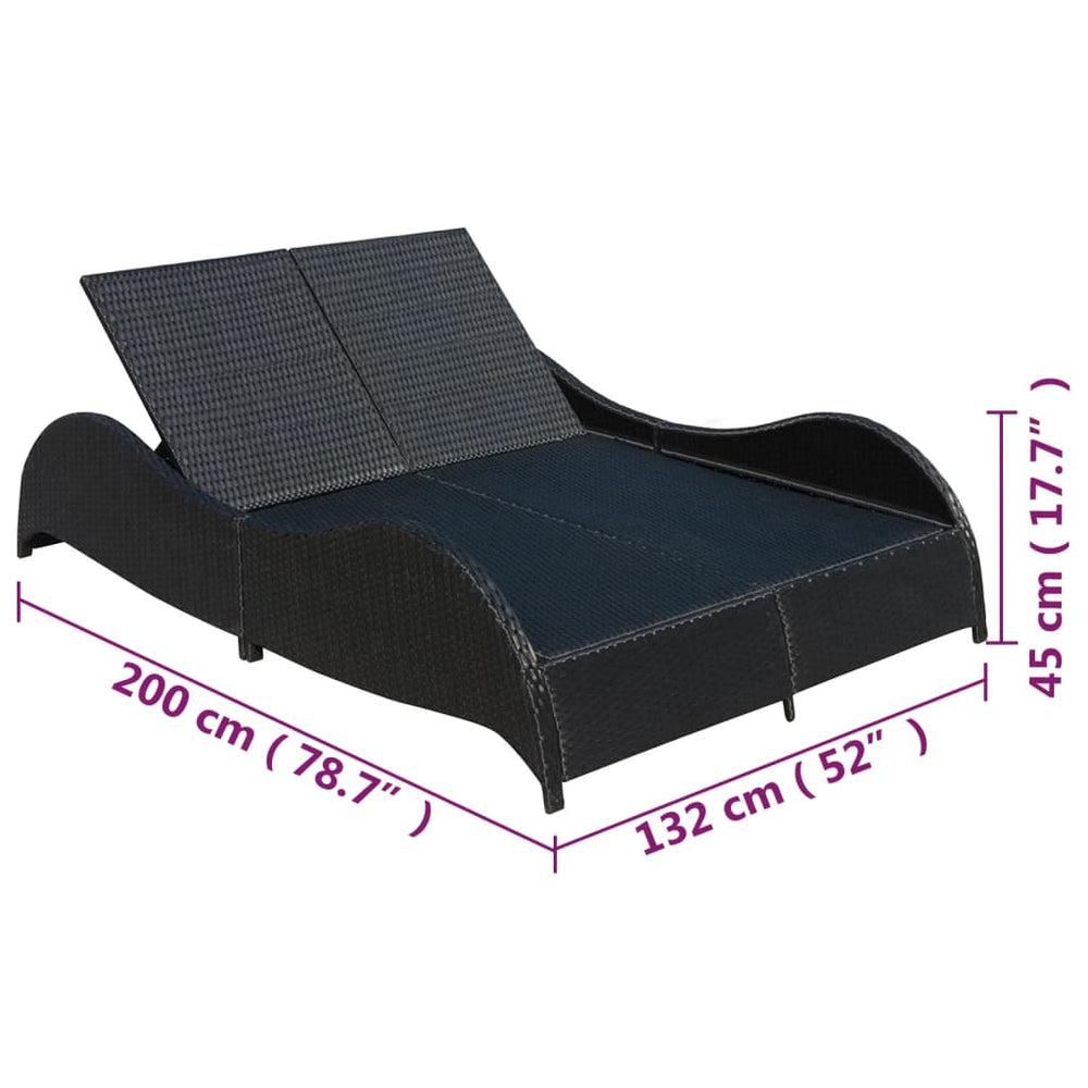 Ligbed tweepersoons met kussen poly rattan zwart MeubelReus