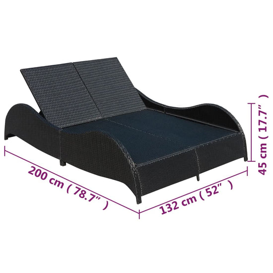 Ligbed tweepersoons met kussen poly rattan zwart MeubelReus