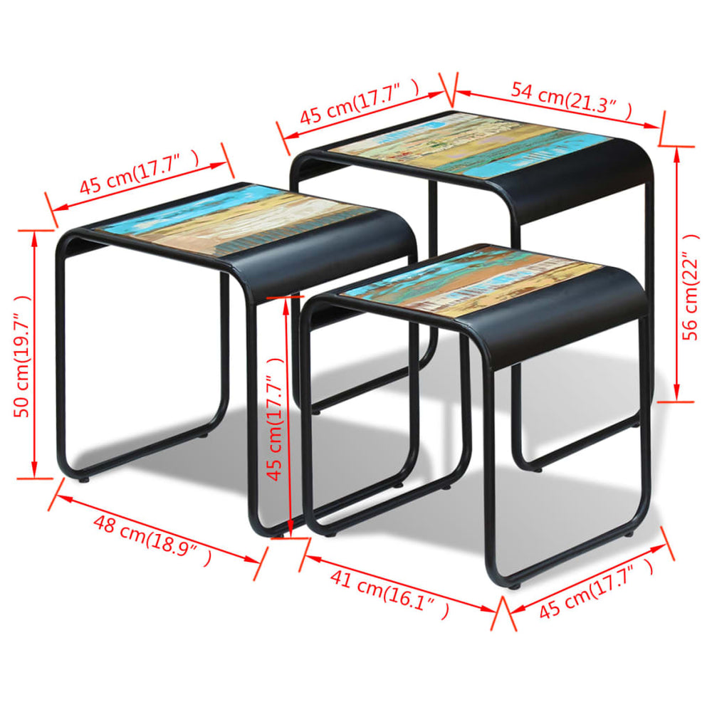 3-delige Tafeltjesset massief gerecycled hout MeubelReus