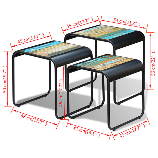 3-delige Tafeltjesset massief gerecycled hout MeubelReus