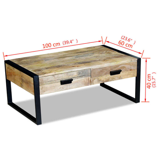 Salontafel met 2 lades 100x60x40 cm massief mangohout MeubelReus