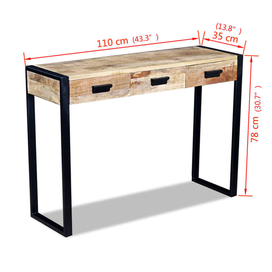 Wandtafel met 3 lades 110x35x78 cm massief mangohout MeubelReus