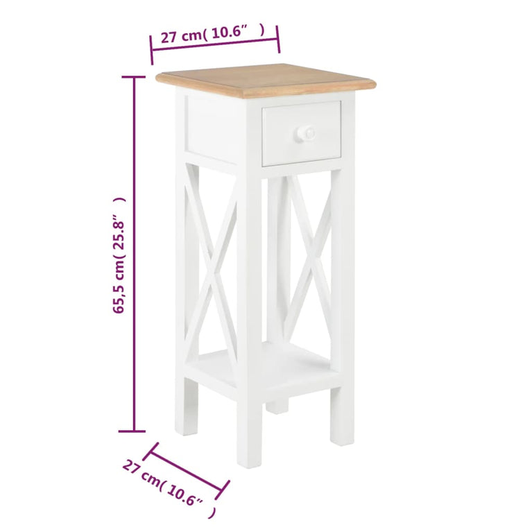 Bijzettafel 27x27x65,5 cm hout wit