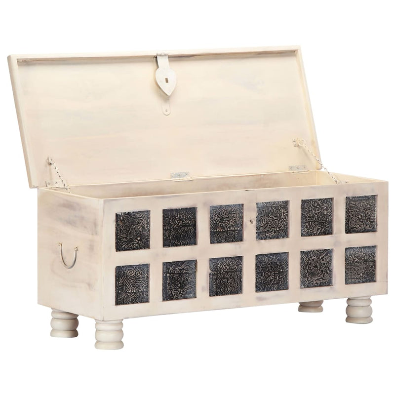 Opbergkist 110x40x45 cm massief acaciahout wit MeubelReus