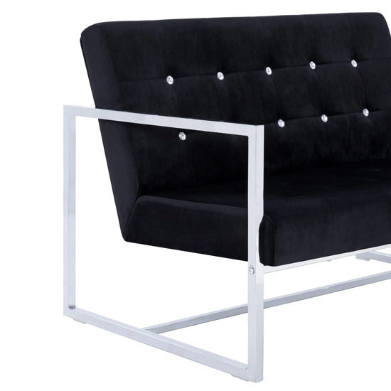 Tweezitsbank met armleuningen chroom en fluweel zwart MeubelReus