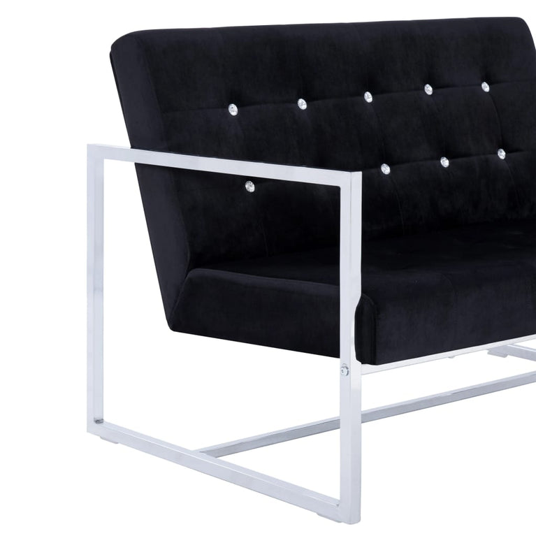 Tweezitsbank met armleuningen chroom en fluweel zwart MeubelReus