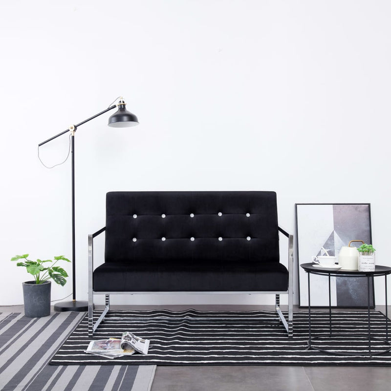 Tweezitsbank met armleuningen chroom en fluweel zwart MeubelReus