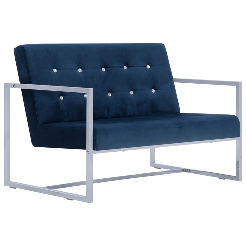 Tweezitsbank met armleuningen chroom en fluweel blauw MeubelReus