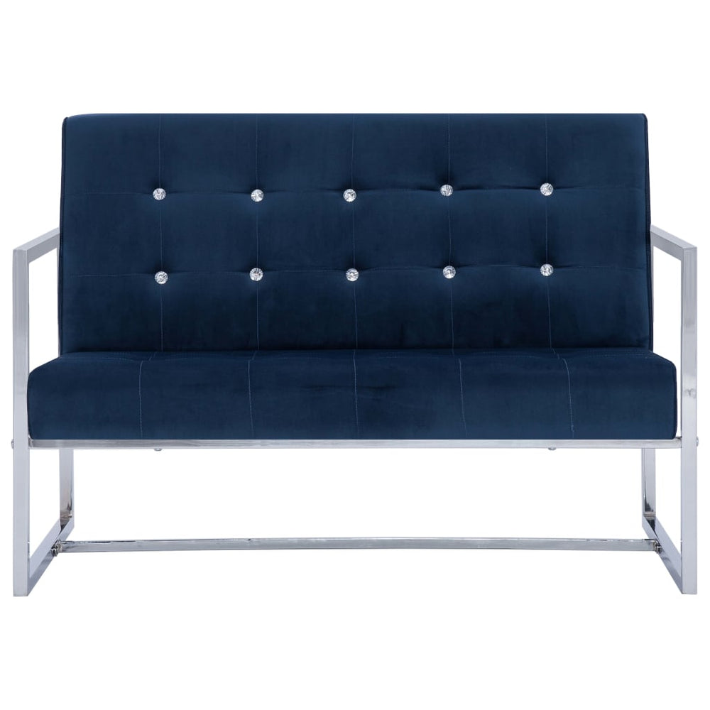 Tweezitsbank met armleuningen chroom en fluweel blauw MeubelReus