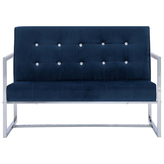 Tweezitsbank met armleuningen chroom en fluweel blauw MeubelReus