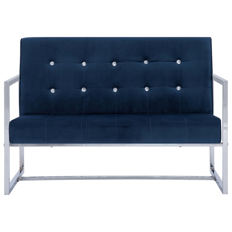 Tweezitsbank met armleuningen chroom en fluweel blauw MeubelReus