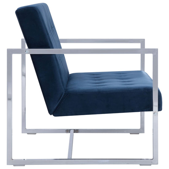 Tweezitsbank met armleuningen chroom en fluweel blauw MeubelReus
