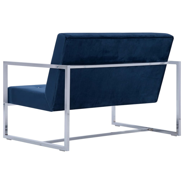 Tweezitsbank met armleuningen chroom en fluweel blauw MeubelReus